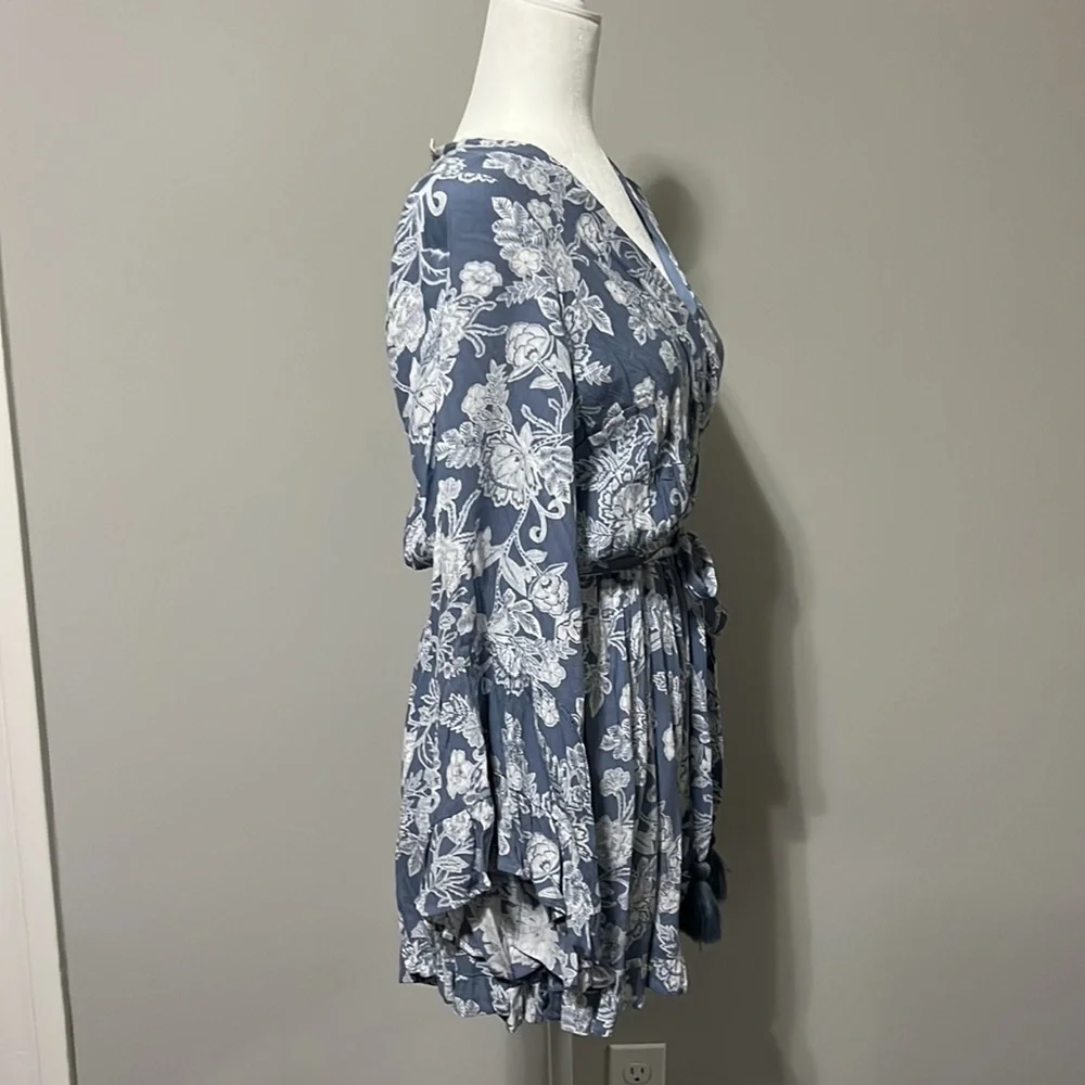 Vici Blue Floral Wrap Romper